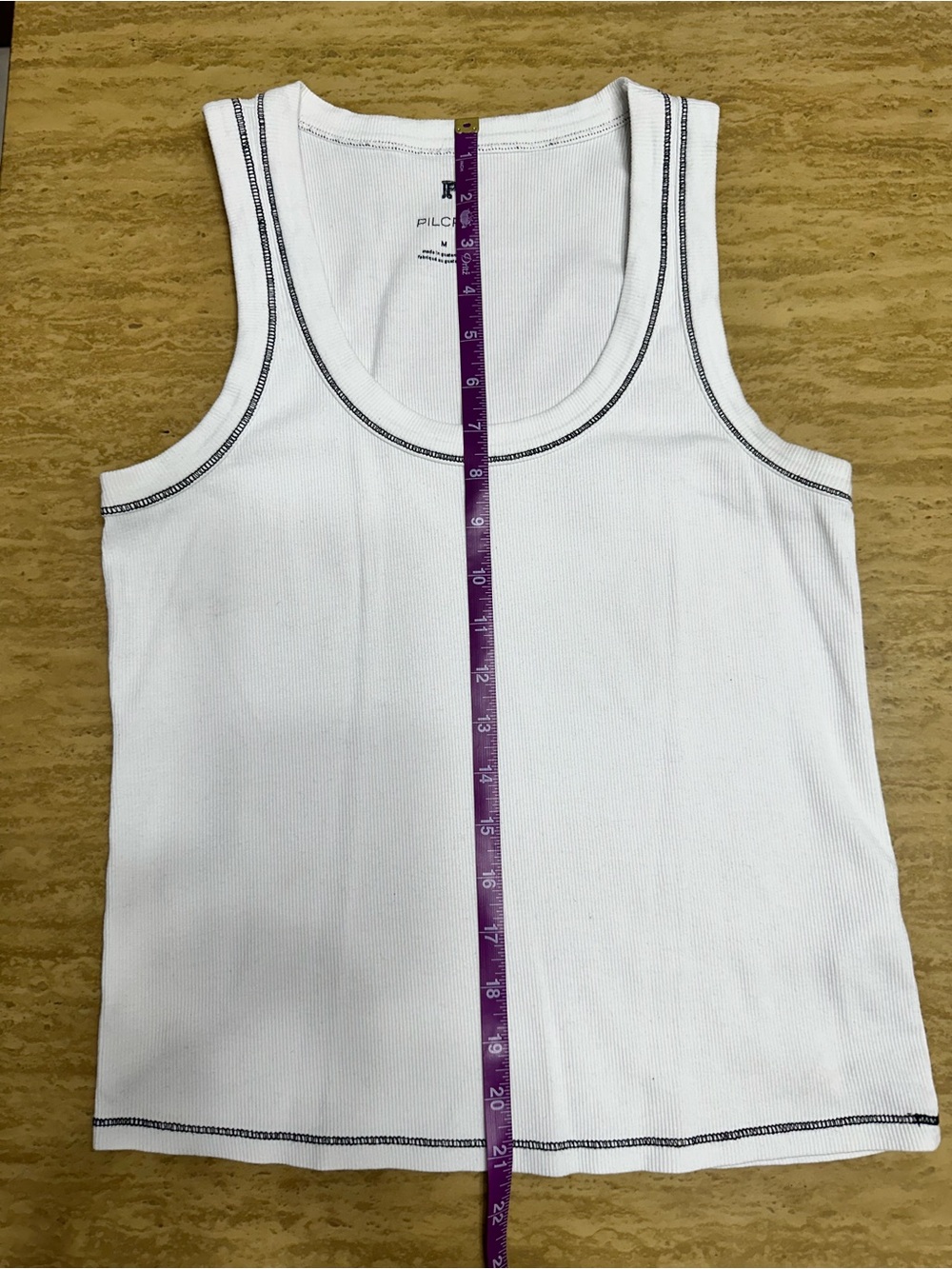 White Ribbed Tank Top with Contrast Stitching from Anthropology